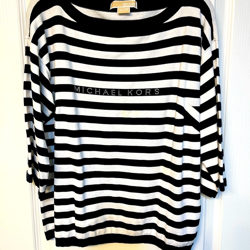 Michael Kors-MK sz XL black and white striped lightweight sweater